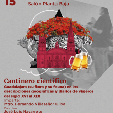 Cartel del Cantinero científico. Título Guadalajara (su flora y su fauna) en las descripciones geográficas y diarios de viajeros del siglo XVI al XIX