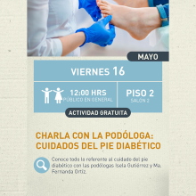 Cartel de la Charla con la podóloga: Cuidados del pie diabético