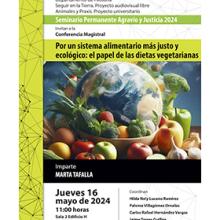 Cartel de la conferencia Magistral: Por un sistema alimentario más justo y ecológico: el papel de las dietas vegetarianas
