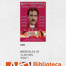 Cartel del Ciclo de cine juvenil. Proyección de la cinta: Her