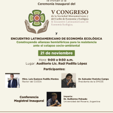 Cartel del Ceremonia inaugural del V Congreso de la Sociedad Mesoamericana y del Caribe de Economía Ecológica