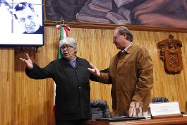 Inauguración del Coloquio Internacional Mathias Goeritz a 100 años.  Presiden Tonatiuh Bravo Padilla  Rector General de la U de G. maestro Ernesto Flores Gallo, Rector del CUAAD; Enrique Carbajal, escultor mexicano –mejor conocido como Sebastián–; Daniel Goeritz Rodríguez, hijo del arquitecto Mathias Goeritz.