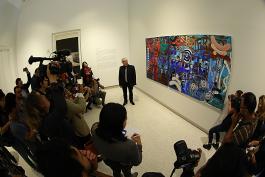 Rueda de prensa para anunciar las exposiciones: David Hockney. Words & Pictures y Slipping Glimpsers. George Blacklock & Gary Oldman, que serán inauguradas el viernes 27 de noviembre.