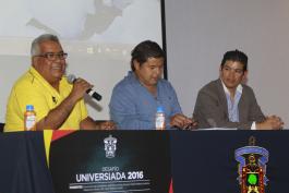 Jornada "Desafío Universiada 2016", presiden Daniel Guzmán Castañeda, José Marcos Garay Álvarez, Adolfo Medina Landeros, Paola Díaz Gómez y psicólogo Javier Rebozo Suárez