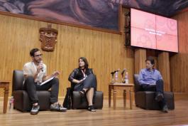 El principio del film: panel de derechos, con la presencia de Ana Luiza Beraba, Ruben Padilla y Jorge Zepeda.